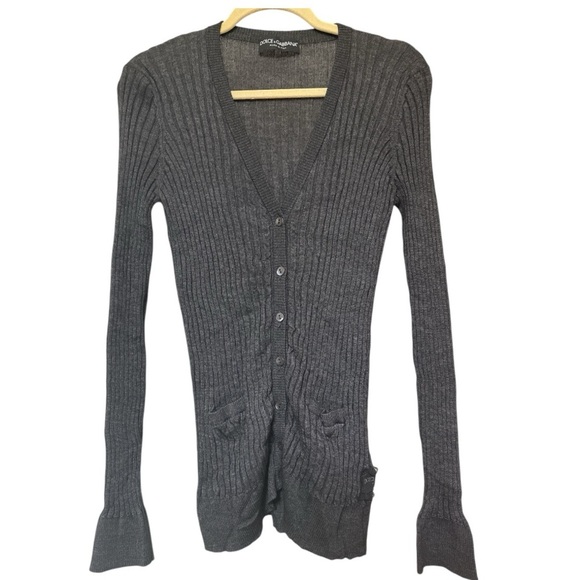 Dolce and Gabbana Women’s Ribbed Dark Gray Cardigan Cashmere/Silk Blend Size: 46 - Picture 3 of 12